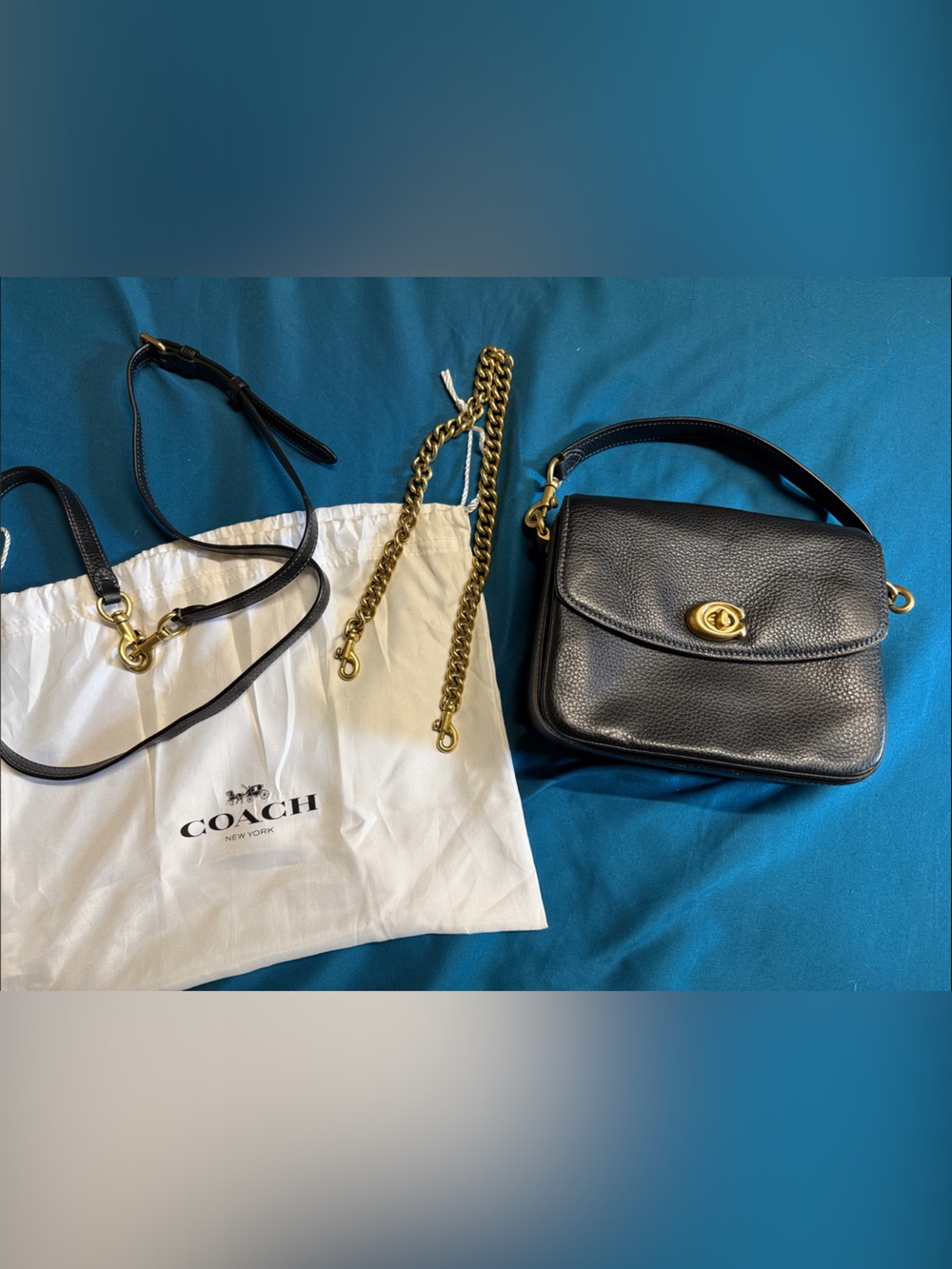Coach Black Pebbled Leather Crossbody with Gold Hardware